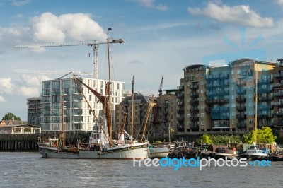 Thames Barge Moored On The River Thames Stock Photo