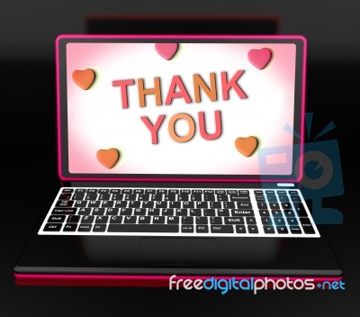 Thank You On Laptop Shows Appreciation Thanks And Gratefulness Stock Image