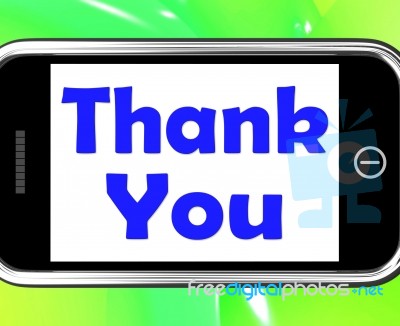 Thank You On Phone Shows Gratitude Texts And Appreciation Stock Image