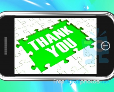 Thank You On Smartphone Shows Gratitude Texts And Appreciation Stock Image