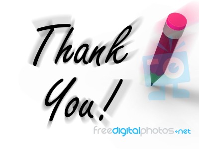 Thank You Sign With Pencil Displays Written Acknowledgement Stock Image