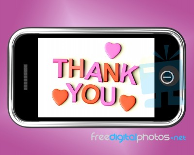 Thank You Word On Mobile Screen Stock Image