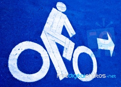 The Bicycle Road Sign Painted On The Pavement Stock Photo