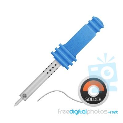 The Blue Soldering With Solder Wire Isolated Is Equipment Stock Image