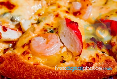 The Close Up Of Seafood Pizza Stock Photo