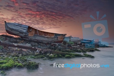 The Dream Of The Old Sea Boat Stock Photo