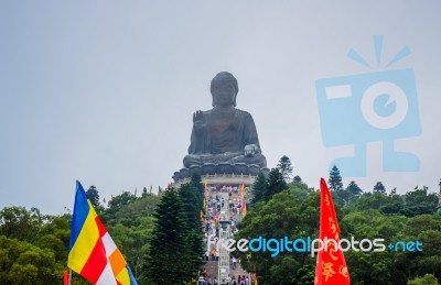 The Enormous Tian Tan Buddha Statue At High Mountain Near Po Lin Monastery, Lantau Island, Hong Kong Stock Photo