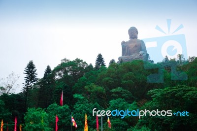 The Enormous Tian Tan Buddha Statue At High Mountain Near Po Lin Monastery, Lantau Island, Hong Kong Stock Photo