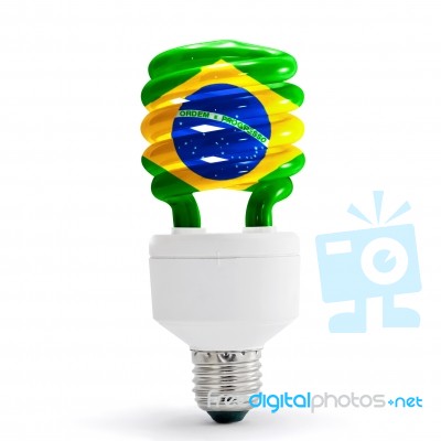 The Flag Of The Brazil On Energy Saving Lamp Stock Photo