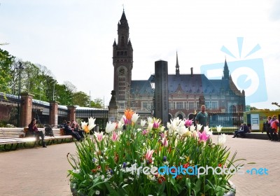 The Hague, Netherlands - May 8, 2015: Reporters At The Peace Pal… Stock Photo