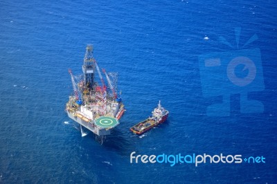 The Offshore Drilling Oil Rig Top View From Aircraft Stock Photo