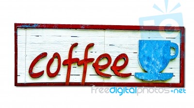 The Old Wooden Board Of A Cup Of Coffee Isolated On White Background Stock Photo