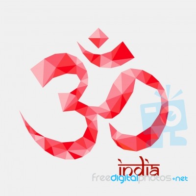 The Om Aum Red Color Symbol Of Hinduism Polygon Style Stock Image Royalty Free Image Id 100414710