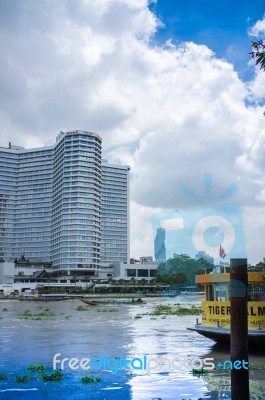 The Opposite Side View Chao Phraya River At The Jam Factory  Pier Stock Photo