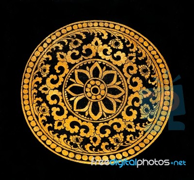The Painting Golden Pattern On Wood In The  Temple Stock Photo