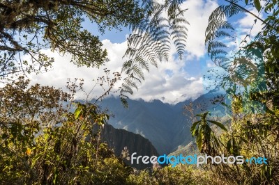 The Path Leading To Machu Picchu Hill Through The Mountains, Sac… Stock Photo