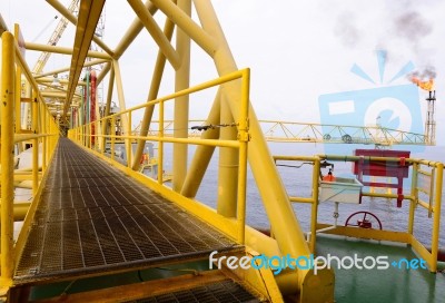 The Pathway Bridge Of Offshore Oil Rig Stock Photo