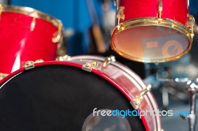 The Red Drum Set Inside Studio Stock Photo