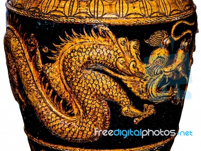 The Sculpture Of Dragon On Jar Stock Photo