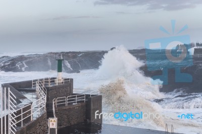 The Sea Crashes Hard On The Coasts Of Galicia, Stock Photo