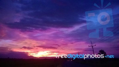 The Sky And Cloudy On Twilight    Stock Photo