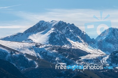 The Snowy Mountains In Winter Stock Photo