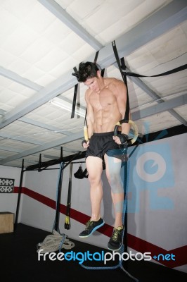 The Sportsman The Guy, Carries Out Difficult Exercise, Sports Gy… Stock Photo