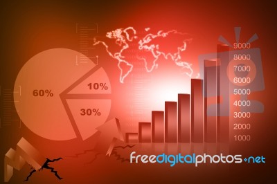 The Stock Market Graph With  Pie Chart And World Stock Image