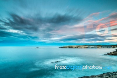 The Sunsets In The Sea Of The Coasts And Beaches Of Galicia And Asturias  Stock Photo