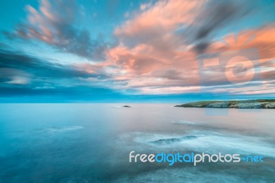 The Sunsets In The Sea Of The Coasts And Beaches Of Galicia And Asturias  Stock Photo