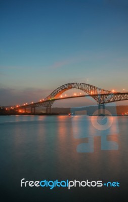 The Transamerica Bridge In Panama City At Sunset Stock Photo