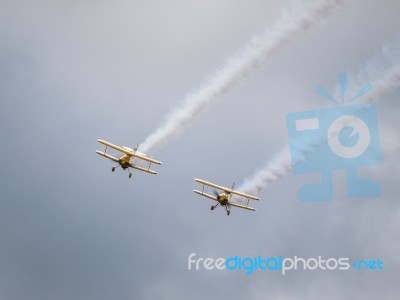 The Trig Aerobatic Team Flying Over Biggin Hill Airport Stock Photo