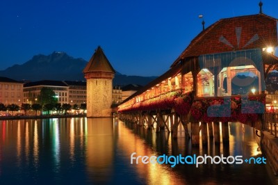 The Water Tower (wasserturm) Beside The Chapel Bridge (kapellbru… Stock Photo