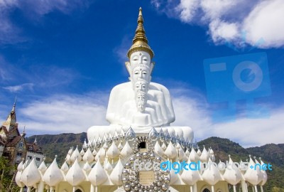 The White Statue Of Five Lord Buddha Stock Photo The White Statue Of Five Lord Buddha Stock Photo