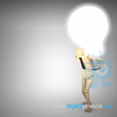 The Wooden Doll With Light Bulb Stock Image