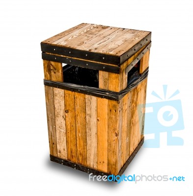 The Wooden Litter Bin On Cement Floor Stock Photo