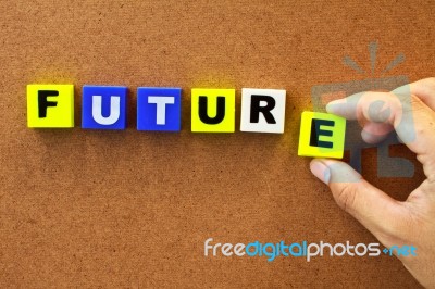 The Word Future On Wood Board Stock Photo