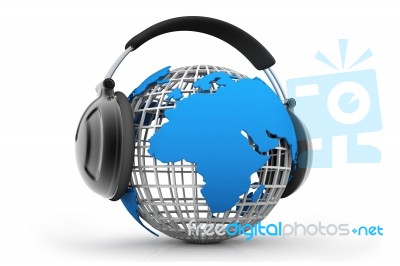 The World Earth Globe Listening To Music Stock Image