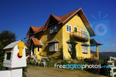 The Yellow House Is Located On A Hill In The North, Thailand Stock Photo The Yellow House Is Located On A Hill In The North, Thailand Stock Photo