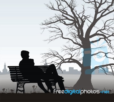 The Young Man And Girl On Bench Stock Image