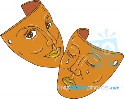 Theater Mask Comedy And Tragedy Mono Line Stock Image