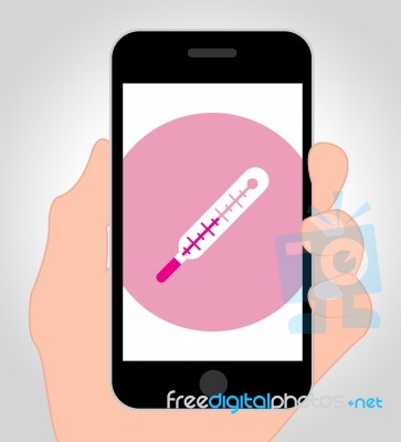 Thermometer Online Indicates Phone Thermostat 3d Illustration Stock Image