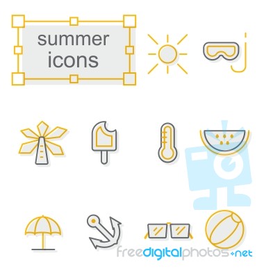 Thin Line Icons Set, Linear Symbols Set,  Summer Stock Image