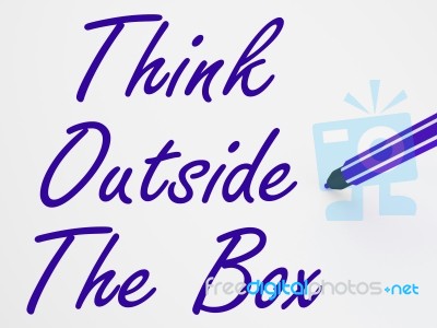 Think Outside The Box On Whiteboard Shows Innovation And Creativ… Stock Image