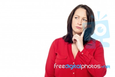 Thinking Woman, Isolated On White Stock Photo