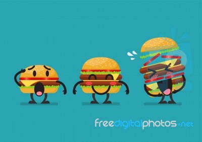 Three Funny Hamburgers Character Stock Image