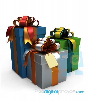 Three Gift Box And Tag Stock Photo