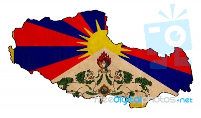 Tibet Map On  Flag Drawing ,grunge And Retro Flag Series Stock Image