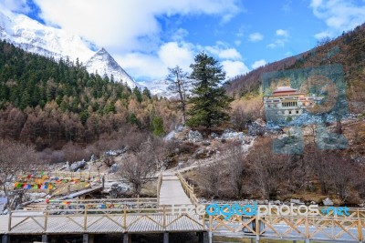 Tibetan Temple Is Located In The Rainforest Mountain Stock Photo