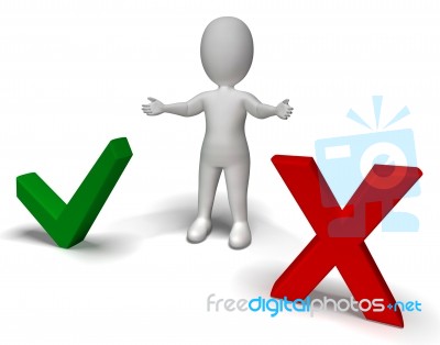 Tick And Cross Symbols In Front Show Choice Or Decision Stock Image